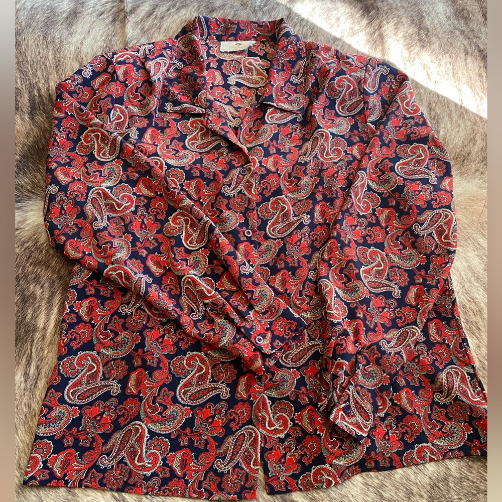 Worthington Button Down Long Sleeve Blouse with shoulder pads- Women’s Large